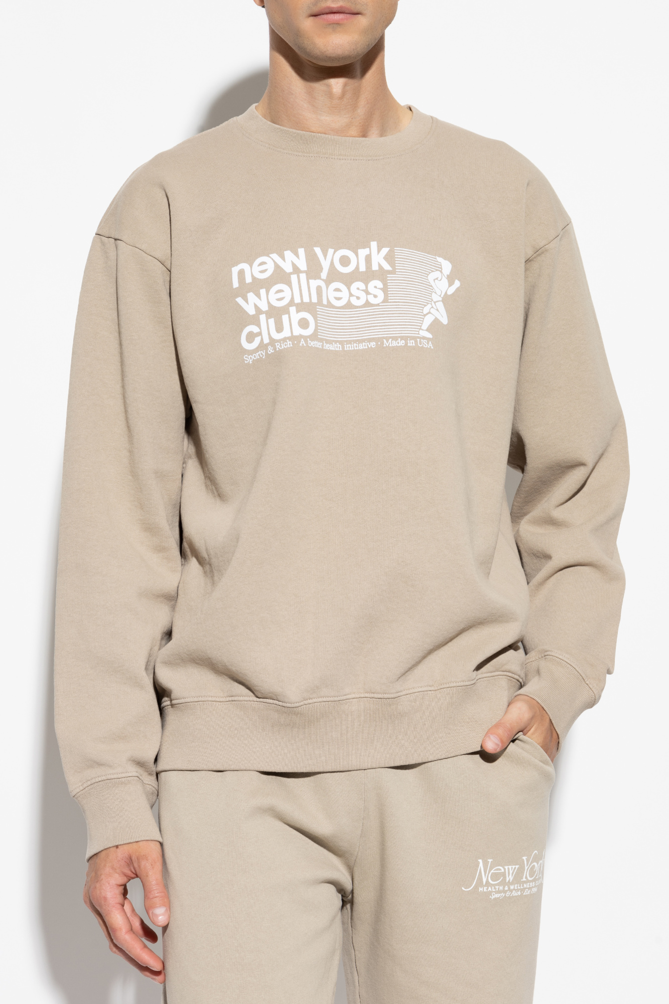 スウェット・トレーナー Sporty & Rich Wellness Club Flock Crop Crewneck Man to Man F Wellness Club Flocked Cropped Crewneck - Dahlia – Sporty & Rich